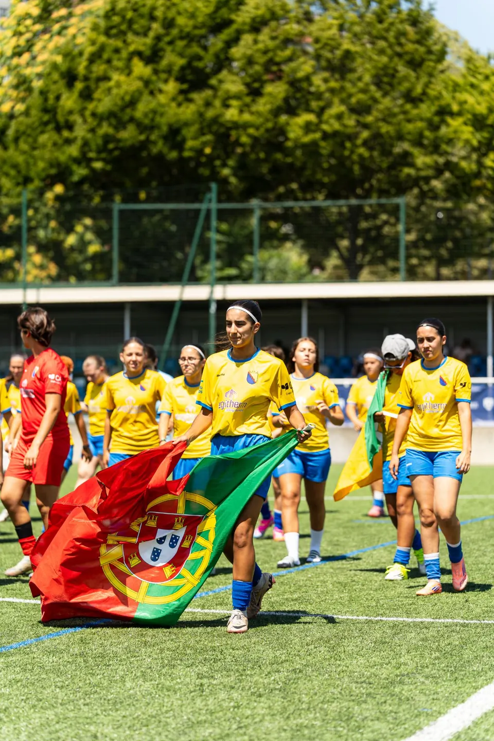 Team parading with its flag before a match